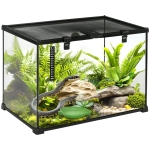 PawHut Terrario per Rettili Rialzato con Serratura e Termometro, in Vetro e Rete Metallica, 50x30x35 cm, Nero
