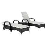 Outsunny 2 Seater Rattan Sun Lounger Set with Side Table Black