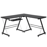 HOMCOM Scrivania Angolare Moderna Nera Dritta Postazione da Lavoro per Computer con Vano Tastiera MDF, Metallo a forma di L: 130L x 130P x 73.5A cm  dritta: 210L x 50P x 73.5A cm Nero
