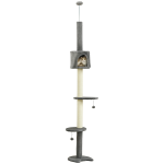 PawHut Floor to Ceiling Cat Tree for Indoor Cats, Kitten Tower, Condo, Multi-Layer Activity Center, Indoor Pet Play House with Solid Scratching Post Hanging Balls, Light Grey