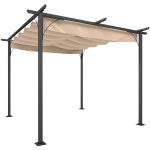Outsunny Pergola Zonwering 3x3m Waterdichte Tuin Paviljoen voor Familie in Zwart Beige