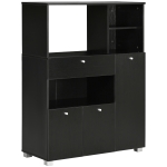 HOMCOM Credență de Bucătărie din Lemn pentru Cuptor cu Microunde cu Dulapuri, Rafturi și Sertar, 90x40x120 cm, Negru