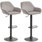HOMCOM Lot de 2 tabourets de bar, chaises de bar en velours avec dossier, repose-pieds, hauteur réglable et pivotante gris
