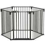 PawHut Cancelletto di Sicurezza Pieghevole 6 Sezioni, Cancellino Barriera per Cani in Acciaio, Sistema di Blocco e Chiusura Automatica, Nero