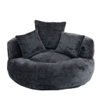Lazy Sofa Bean Bag Chair with Memory Foam Filling and Chenille Fabric, High Back Design with Three Pillows, 108L x 108W x 52H cm, Black