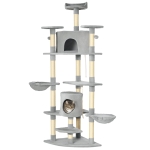 PawHut Albero Tiragraffi per Gatti Alto con Casette e Amache, 60x60x200cm, Grigio Chiaro