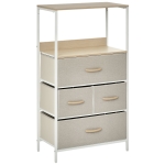 HOMCOM Commode chambre meuble de rangement commode 4 tiroirs en tissu pliables et amovibles avec étagères ouvertes et cadre en métal, chiffonnier pour salon, chambre, entrée, gris clair