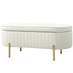 HOMCOM Banc de rangement, bout de lit en velours avec couvercle, pieds en métal, capacité 72 L, 108x44x43,5cm, crème