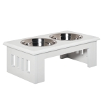 PawHut Boluri Ridicate pentru Câini, Suport pentru Boluri cu 2 Boluri din Oțel pentru Mâncare și Apă, 58,4x30,5x25,4 cm, Alb
