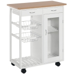 HOMCOM Carrello da Cucina con Ruote, Cassetti e 2 Cesti, Mobile da Cucina Salvaspazio in Legno di Pino, Bianco, 70 x 37 x 85cm