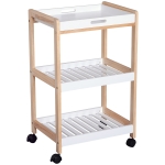 HOMCOM 3-Tier Rolling Kitchen Cart, Utility Trolley, Removable Tray, Slatted Storage Shelves Rack, White