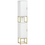 kleankin Narrow Bathroom Storage Cabinet, Freestanding Tallboy Storage Unit with Adjustable Shelf, 2 Doors and Steel Base, Slim Corner Organizer, White