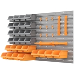 DURHAND Estantería de Pared para Herramientas 95x54 cm con 28 Cajas Apilables y Diferentes Ganchos Gris y Naranja
