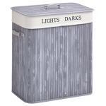 HOMCOM Panier à linge 100L avec 2 bacs bambou pliable couvercle poignée sac amovible en toile gris