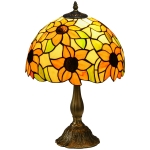HOMCOM Tiffany Stained Glass Table Lamp, Handmade Antique Bedside Lamp for Bedroom, Living room, Home, Nightstand, Decorative Night Light, Orange Sunflower