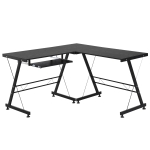 HOMCOM Office Gaming Desk L Shape Straight Corner Table Computer Work Station Laminated Sturdy w/ Keyboard Tray Black