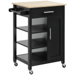 HOMCOM Desserte de Cuisine à roulettes Chariot de Service Style Contemporain - Porte, tiroir, 3 étagères - poignées métal Plateau Bois hévéa Noir