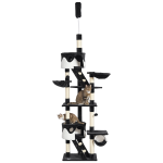PawHut Tiragraffi per Gatti a Soffitto con Altezza Regolabile 240-260 cm, Albero Tiragraffi per Gatti Multilivello con Cucce, Amache e Scale, Corde in Sisal, Grigio Scuro e Bianco