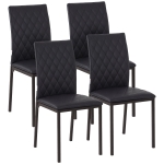 HOMCOM Set de 4 Scaune din Piele Ecologică cu Cusături Romboidale și Picioare din Oțel, 41x50x91 cm, Negru