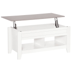 HOMCOM Mesa de Centro Elevable Mesa de Café con Encimera Elevable 2 Compartimentos Abiertos y Espacio Oculto de Almacenaje 105x50x49 cm Blanco y Efecto Mármol