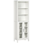kleankin Armário Alto de Casa de Banho com 2 Portas de Vidro e 3 Prateleiras Armário Auxiliar Estilo Moderno 53x30x162cm Branco
