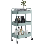 HOMCOM Carrello da Cucina a 3 Livelli con Maniglie e 4 Rotelle, in Acciaio, 45x30.6x79 cm, Azzurro