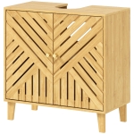 HOMCOM Bambus-Waschtischunterschrank mit 2 Türen Lamellen und verstellbarem Regal für Waschbecken ohne Sockel 60x30x60 cm Natur