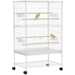 PawHut Jaula para Pájaros con Ruedas 78x52x132 cm con Bandeja Extraíble y Estante para Canarios Periquitos Blanco