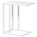 HOMCOM C Shape Bedside Table w/Metal Frame Wood-Effect Top Sofa Narrow Snack End Table for Living Room, White
