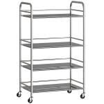 HOMCOM 4 Tier Stainless Steel Kitchen Storage Trolley with Adjustable Shelves - Silver