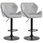 HOMCOM Bar Stools Set Of 2, Luxurious Velvet-Touch Barstools with Metal Frame Footrest Round Base Triangle Indenting Moulded Seat Adjustable Height Swivel Grey