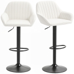 HOMCOM Set di 2 Sgabelli da Bar Girevoli Altezza Regolabile 87-107 cm Rivestiti in Velluto Schienale e Poggiapiedi Crema