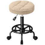 HOMCOM Drehbarer Runder Hocker mit Rollen, Höhenverstellbar 50-66 cm, Sitzbezug aus Frotteestoff Braun
