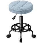HOMCOM Drehbarer runder Hocker mit Rollen Höhenverstellbar 50-66 cm Sitzbezug aus Schafsackstoff Blau