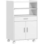 HOMCOM Mueble Microondas de Madera con Cajón, Armario de 2 Puertas y 2 Estantes, 59x40x92 cm, Blanco