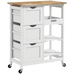 HOMCOM Chariot desserte de cuisine à roulettes plan de travail en bois 3 tiroirs + 1 plateau amovible 67 x 37 x 85,5 cm blanc