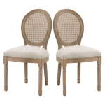 HOMCOM set van 2 eetkamerstoelen vintage keukenstoel gestoffeerde stoel met rotan rugleuning linnen touch rubber hout wit 49 x 56 x 96 cm