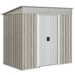 Outsunny 6.5 x 4FT Galvanised Metal Shed with Foundation Kit, Lockable Tool Garden Shed with Double Sliding Doors, Vents, Light Grey Wood Effect