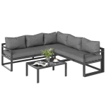 Outsunny 3-tlg. Gartengarnitur Gartenmöbel-Set mit Breitem Sitz, 4-stufig verstellbar Gartenliege Gartenset Sitzgruppe mit Beistelltisch Sofa mit Kissen Outdoor Aluminium Grau
