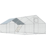 PawHut Gallinero Metálico de Exterior de 3x6m con Percha Multiusos Comedero Colgante Tipo Brocheta y Lona Protectora Resistente