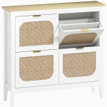 HOMCOM Sapateira Estreita com 4 Portas em Vime e Prateleiras Ajustáveis para 20 Pares de Sapatos 105x24x95,5 cm Branco