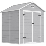 Outsunny 6 x 5ft Garden Shed, Plastic Shed with Floor, Window, Lockable Doors and Vents, Wood Effect Resin Tool Shed for Outdoor Patio, Light Grey