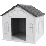 PawHut Hundehütte aus wasserdichtem PP mit geneigtem Dach und Eingangstür, 84,2x98,2x82 cm, Grau