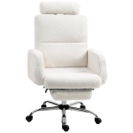 HOMCOM Cadeira de Escritório com Apoio para Pés Estofada em Borreguito e Encosto Reclinável  67x74x107-115 cm Creme