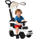 HOMCOM Porteur Enfants Voiture Enfant Multi-équipée 12-36 Mois klaxon Marche-Pieds, Garde-Corps et ombrelle Blanc