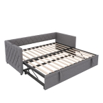 Upholstered Daybed with USB and Type-C Ports, Button-Tufted Pull-out Trundle Bed for Bedroom, Study Room, 206L x 193W x 71H cm, Grey