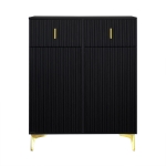 Elegant Sideboard with Adjustable Shelves, Gold-Plated Details, Shoe Cabinet with Push-to-Open Design, 83L x 35W x 101H cm, Black