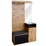 Elegant Hallway Wardrobe Set with Mirror, Shoe Cabinet, Coat Hooks, Bench Seat, Ideal for Entryway, 105L x 40W x 191H cm, Black+Natural