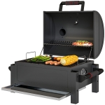 Outsunny Kohlegrill mit Deckel, Warmhalterost, Aschefach, Thermometer, rostfrei, 67 x 53 x 55cm, Schwarz/Rot