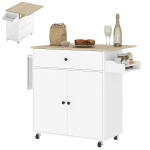 HOMCOM Rolling Kitchen Island with Drop Leaf, Kitchen Storage Cart with Drawer, Spice Rack and Towel Rack, White